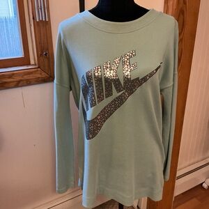 Nike Mint Green Pullover Sweatshirt with Metallic Swoosh